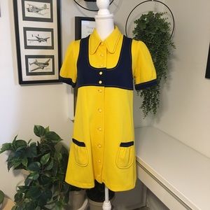 Vintage 60s Mod Blue and Yellow Dress